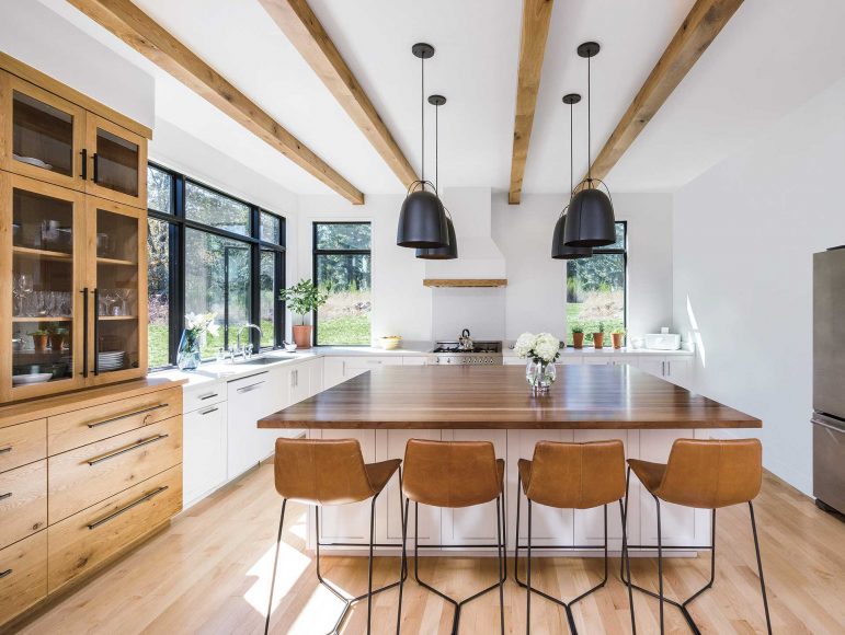 Kitchen with Kitchen Island with New Windows in Boerne, TX